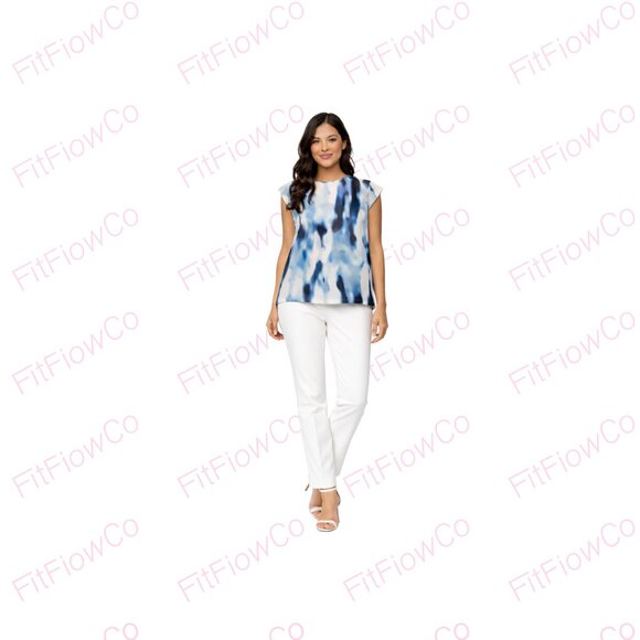 Calvin Klein Tops - Calvin Klein Watercolor Print Sleeveless Top Keyhole Back Flutter Sleeve Size L